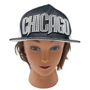 CHICAGO Black & White Cap Premium Snapback Flat Brim Hat,‎ Pre-owned